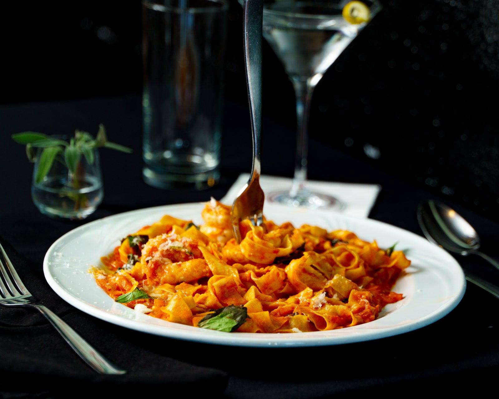 House pasta and a martini at Valeria